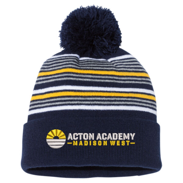 Sportsman - 12" Striped Pom-Pom Knit Beanie - Embroidered Logo Thumbnail